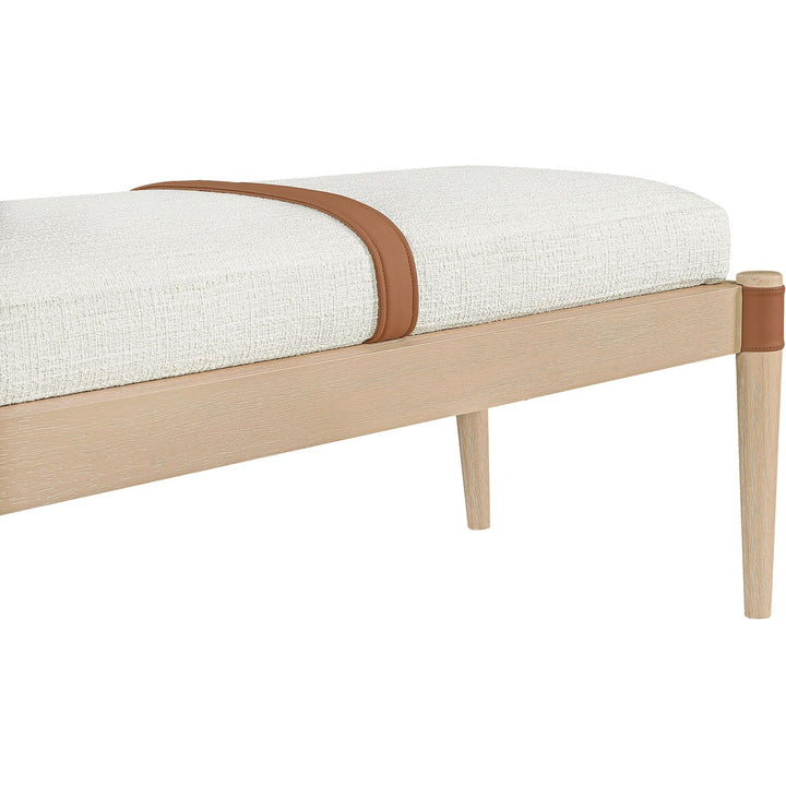 Nara Cane And Linen Textured Fabric Upholstered Bench — Cream / Painted Natural