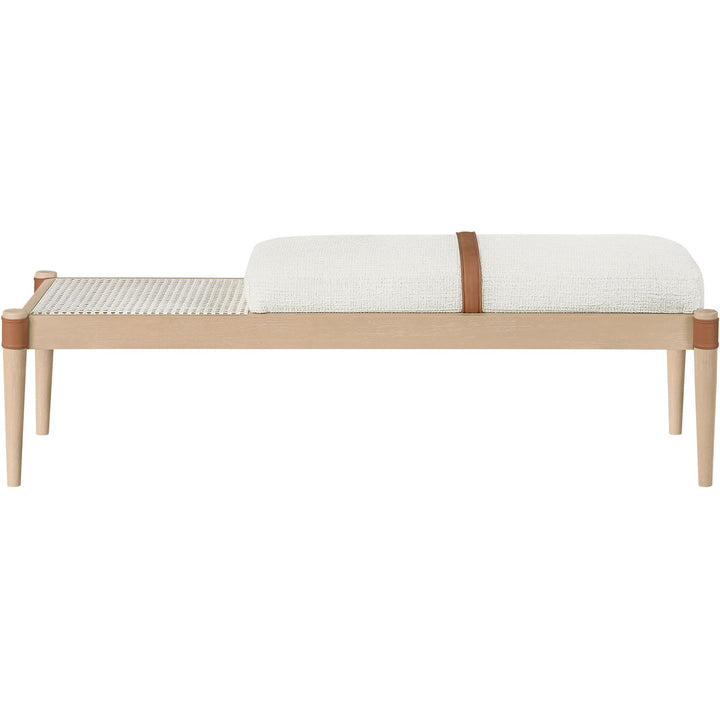 Nara Cane And Linen Textured Fabric Upholstered Bench — Cream / Painted Natural
