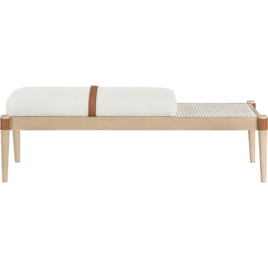 Nara Cane And Linen Textured Fabric Upholstered Bench — Cream / Painted Natural