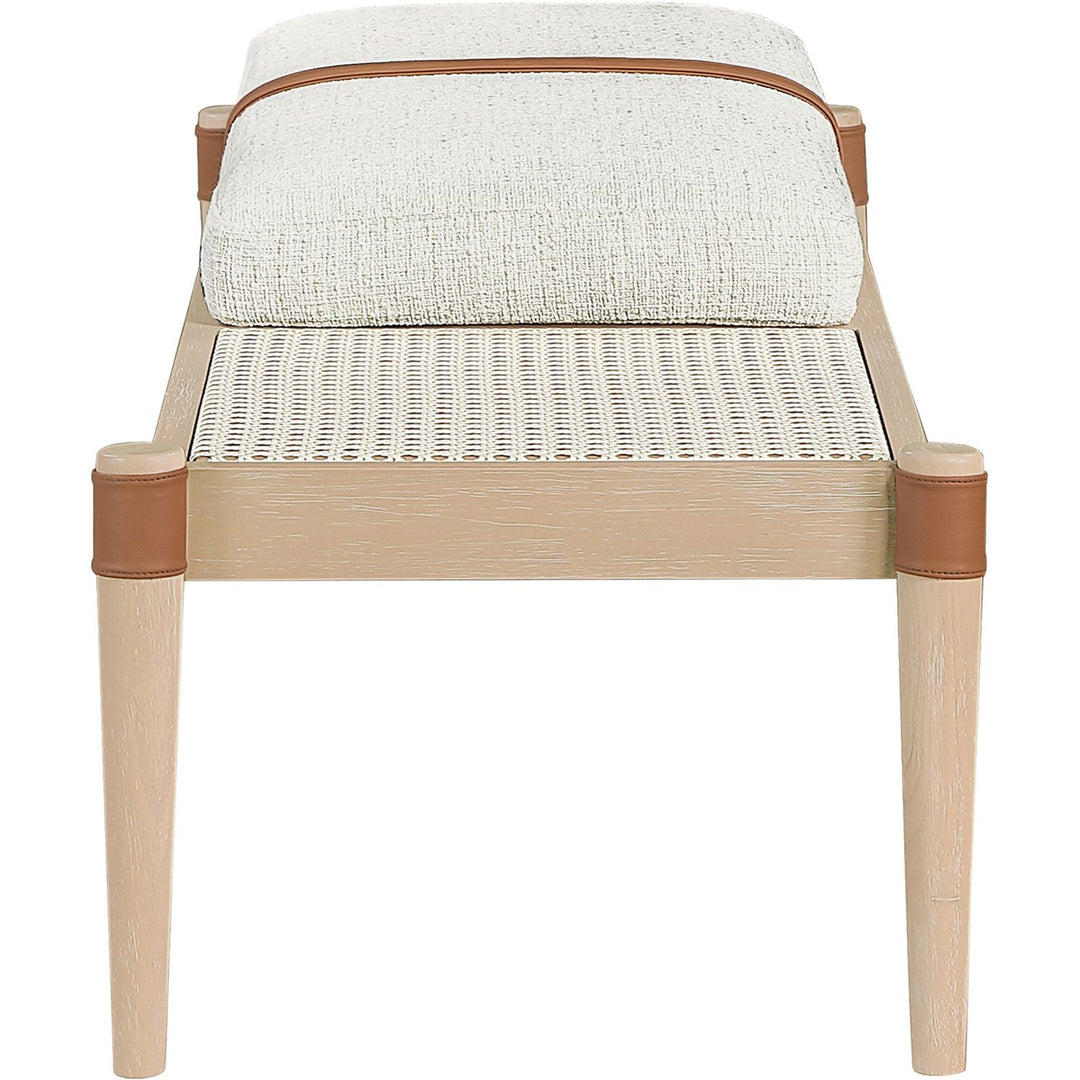 Nara Cane And Linen Textured Fabric Upholstered Bench — Cream / Painted Natural