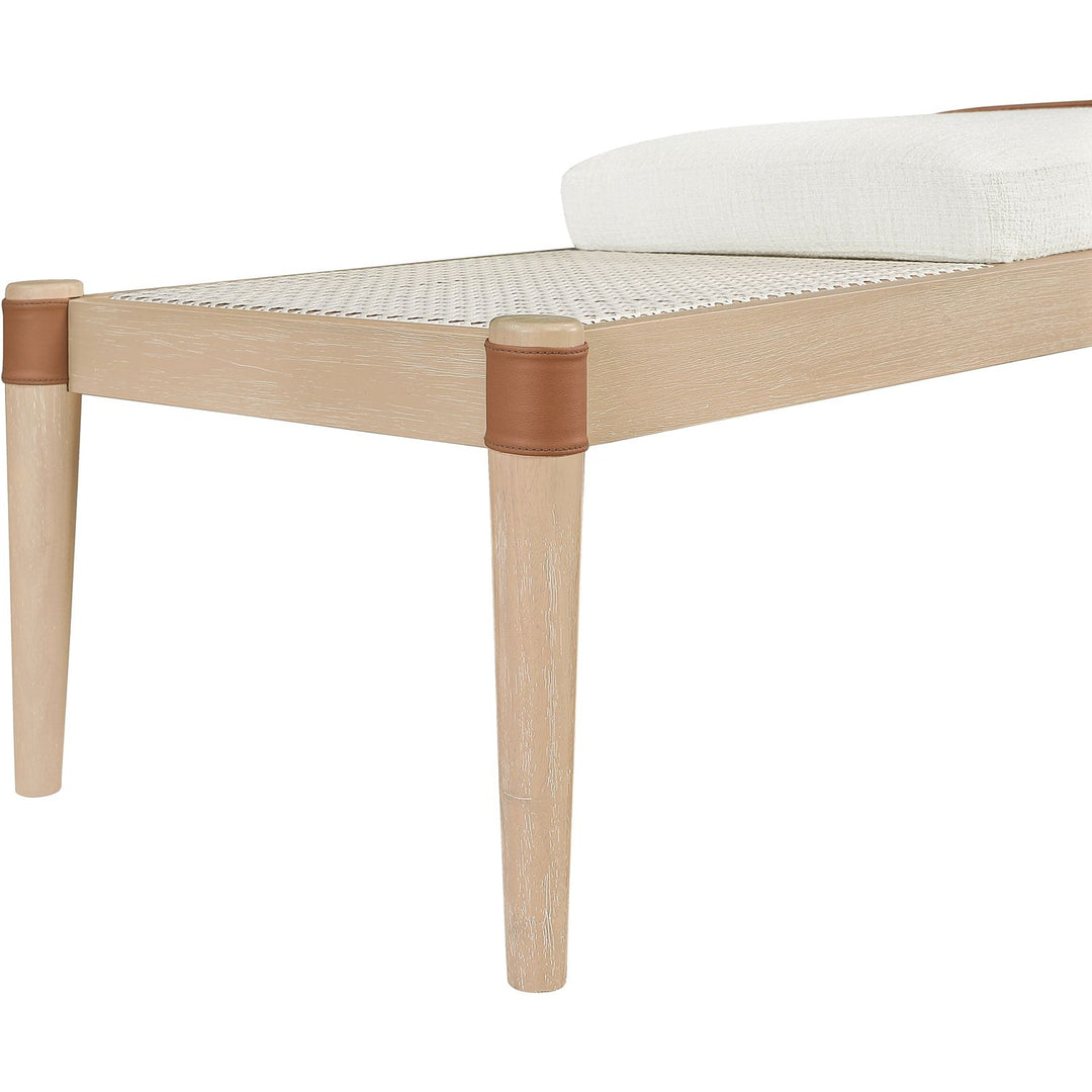 Nara Cane And Linen Textured Fabric Upholstered Bench — Cream / Painted Natural