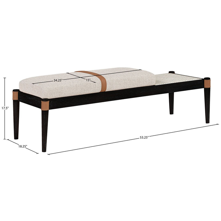Nara Cane And Linen Textured Fabric Upholstered Bench — Beige / Painted Black