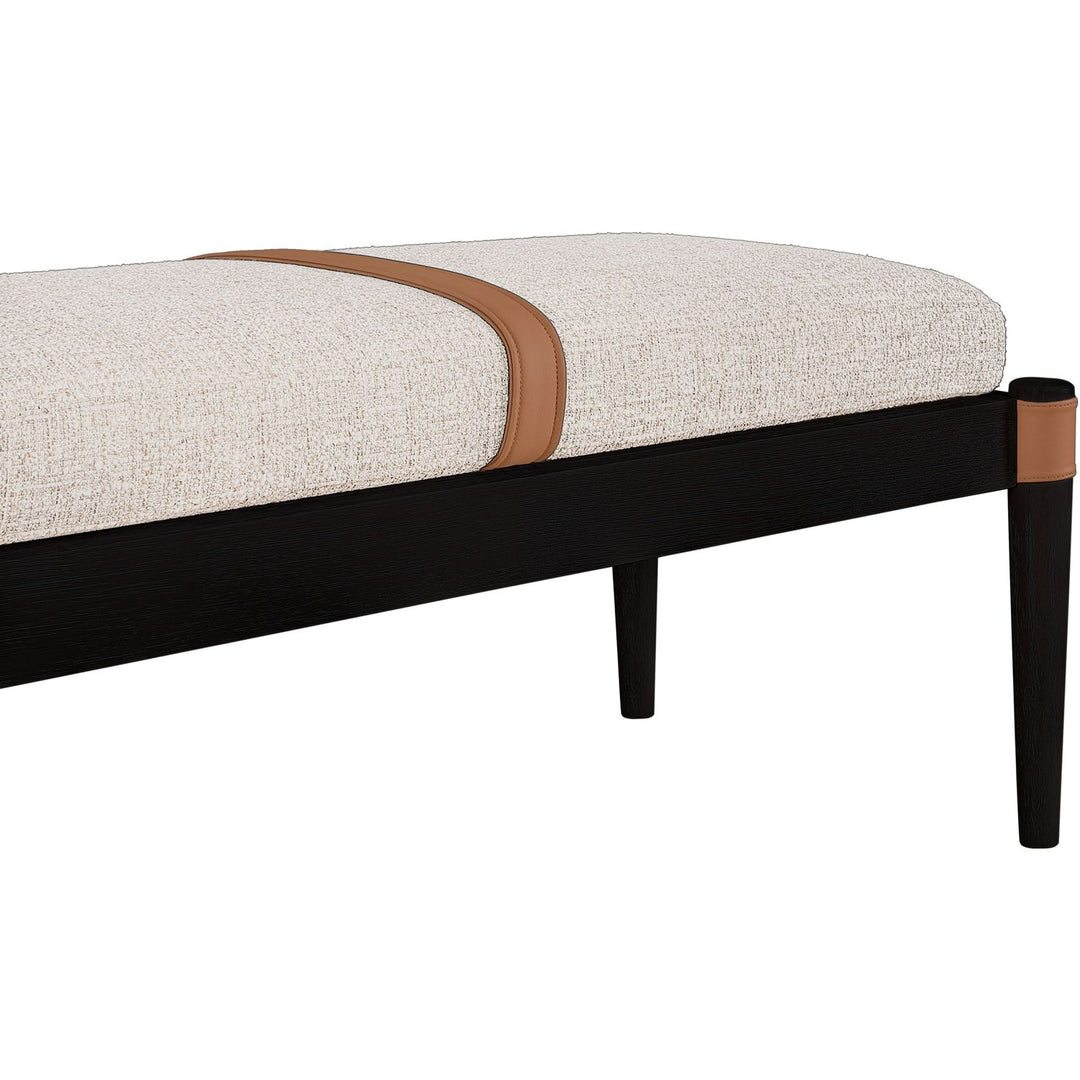 Nara Cane And Linen Textured Fabric Upholstered Bench — Beige / Painted Black