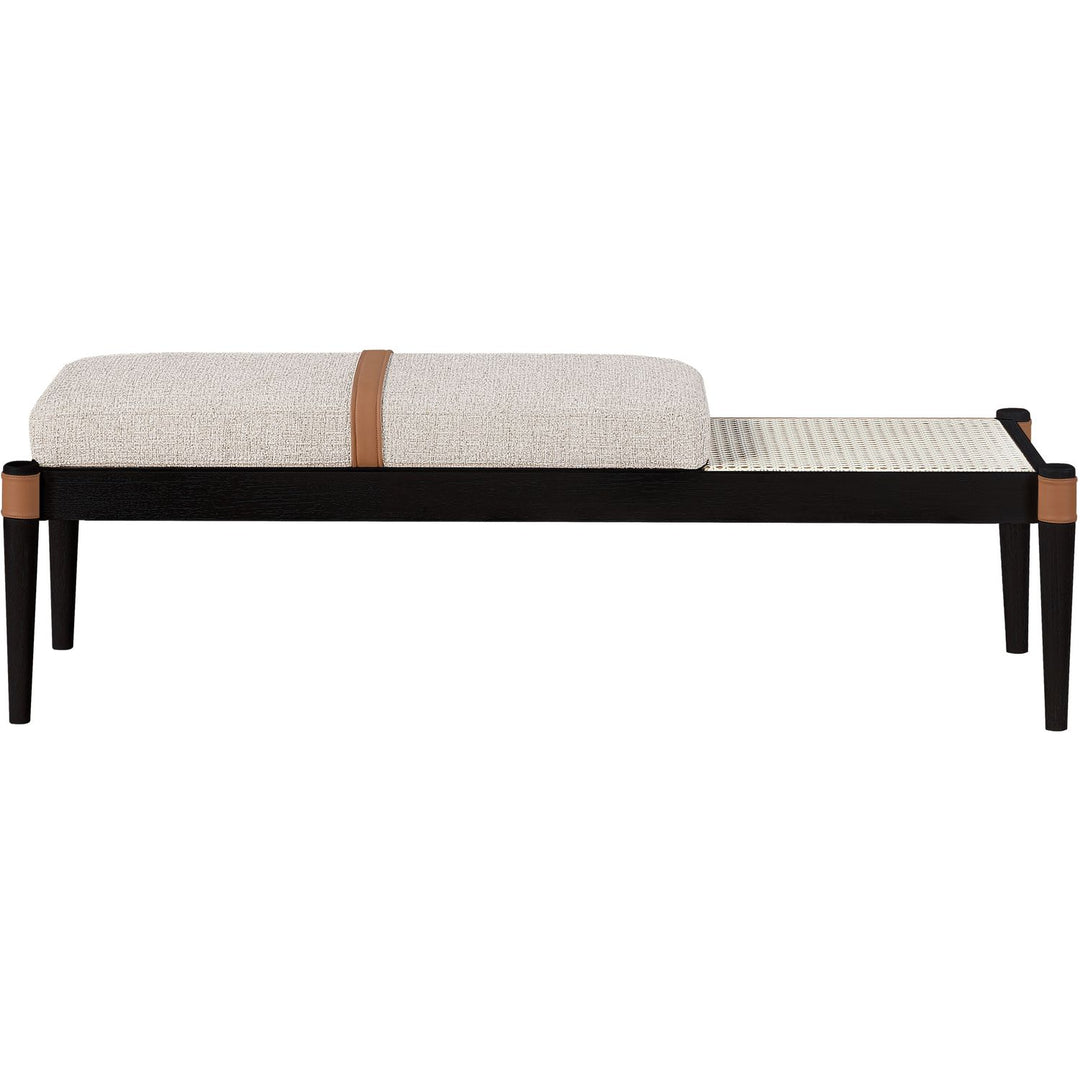 Nara Cane And Linen Textured Fabric Upholstered Bench — Beige / Painted Black