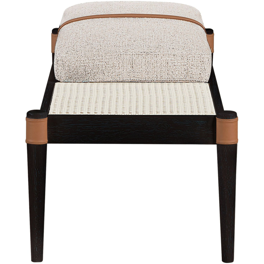 Nara Cane And Linen Textured Fabric Upholstered Bench — Beige / Painted Black