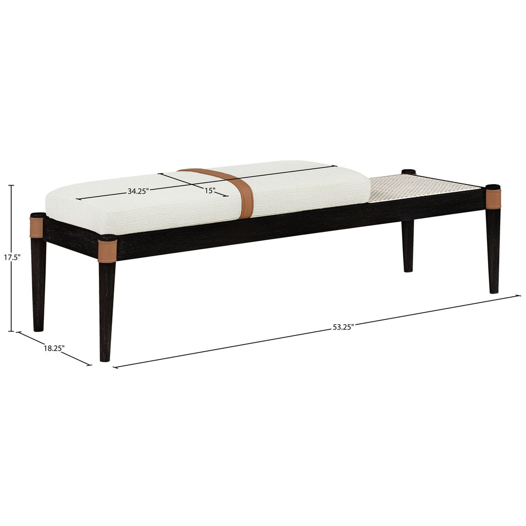 Nara Cane And Linen Textured Fabric Upholstered Bench — Cream / Painted Black