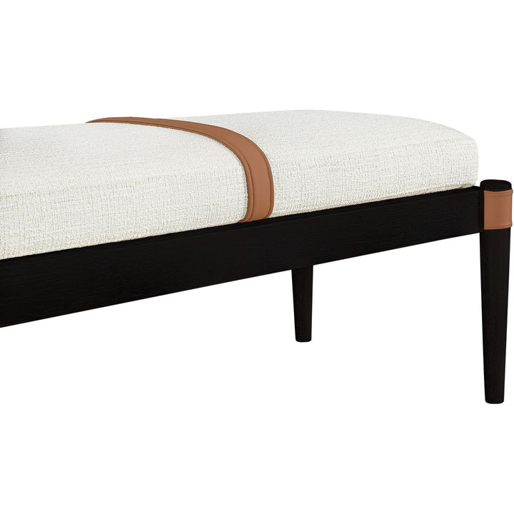Nara Cane And Linen Textured Fabric Upholstered Bench — Cream / Painted Black