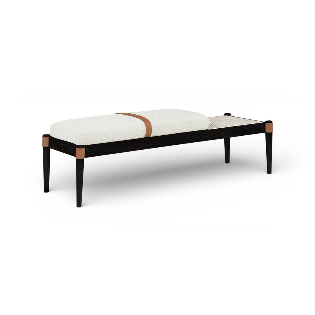 Nara Cane And Linen Textured Fabric Upholstered Bench — Cream / Painted Black