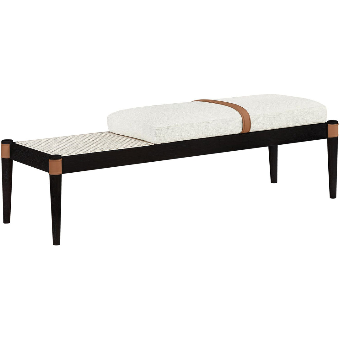 Nara Cane And Linen Textured Fabric Upholstered Bench — Cream / Painted Black