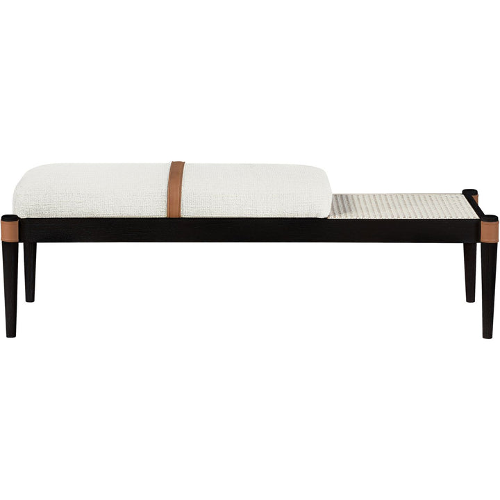 Nara Cane And Linen Textured Fabric Upholstered Bench — Cream / Painted Black