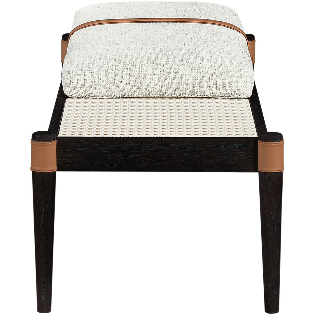 Nara Cane And Linen Textured Fabric Upholstered Bench — Cream / Painted Black