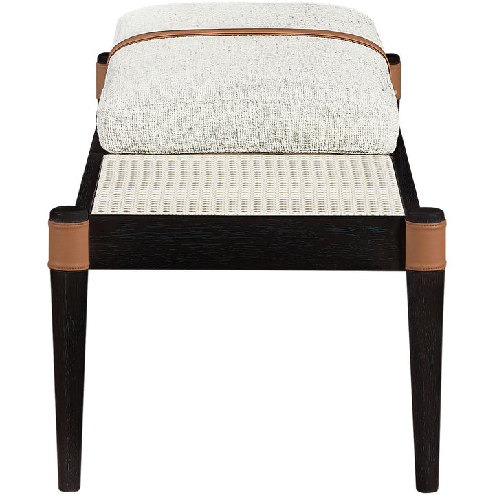Nara Cane And Linen Textured Fabric Upholstered Bench — Cream / Painted Black