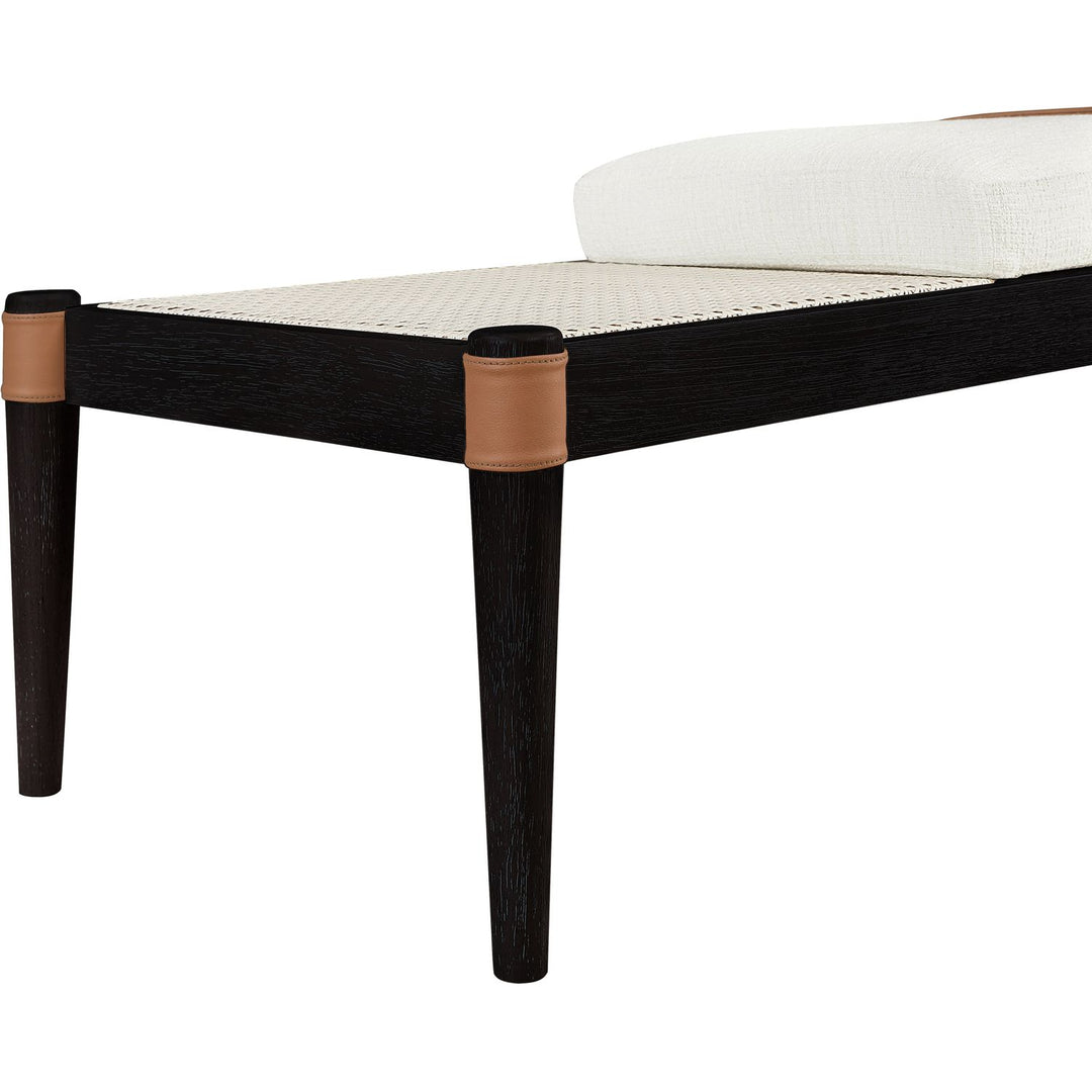 Nara Cane And Linen Textured Fabric Upholstered Bench — Cream / Painted Black