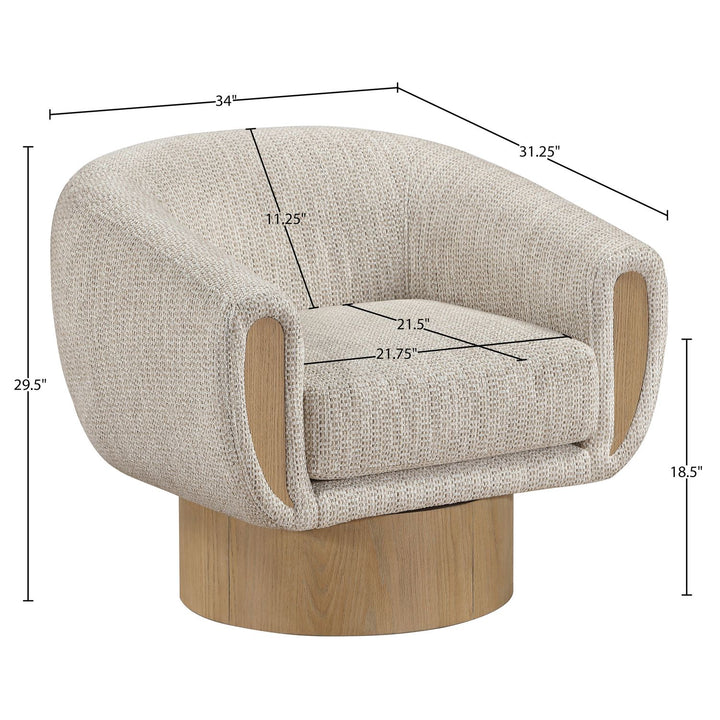 Avella Interwoven Fabric Upholstered Swivel Accent Chair — Beige / Stained Natural