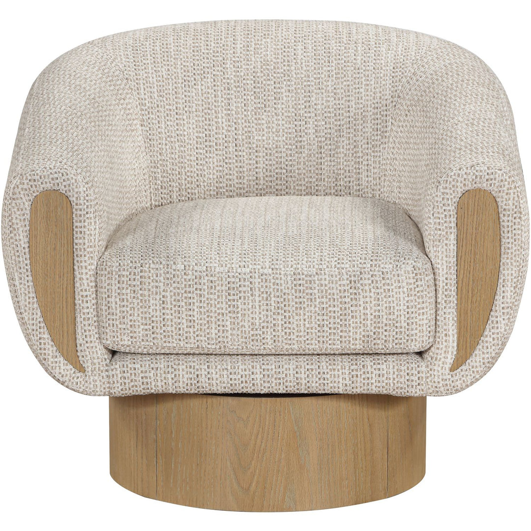 Avella Interwoven Fabric Upholstered Swivel Accent Chair — Beige / Stained Natural