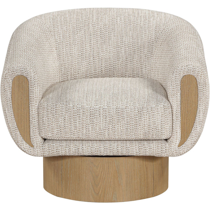 Avella Interwoven Fabric Upholstered Swivel Accent Chair — Beige / Stained Natural