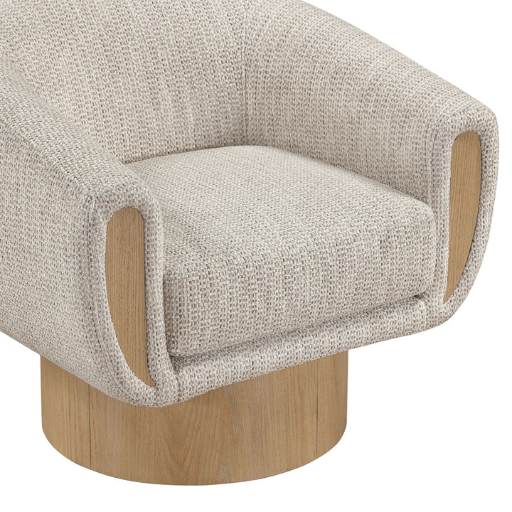 Avella Interwoven Fabric Upholstered Swivel Accent Chair — Beige / Stained Natural