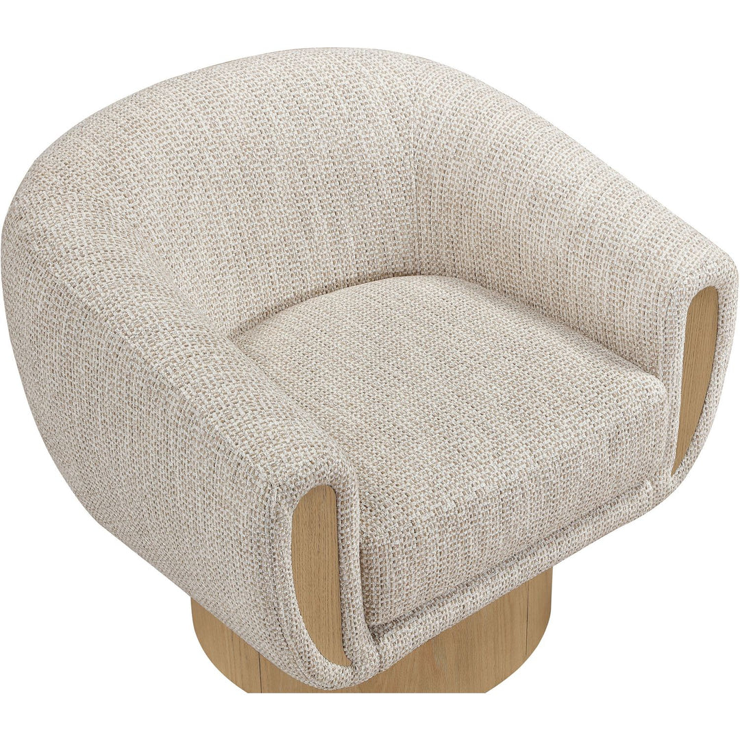 Avella Interwoven Fabric Upholstered Swivel Accent Chair — Beige / Stained Natural