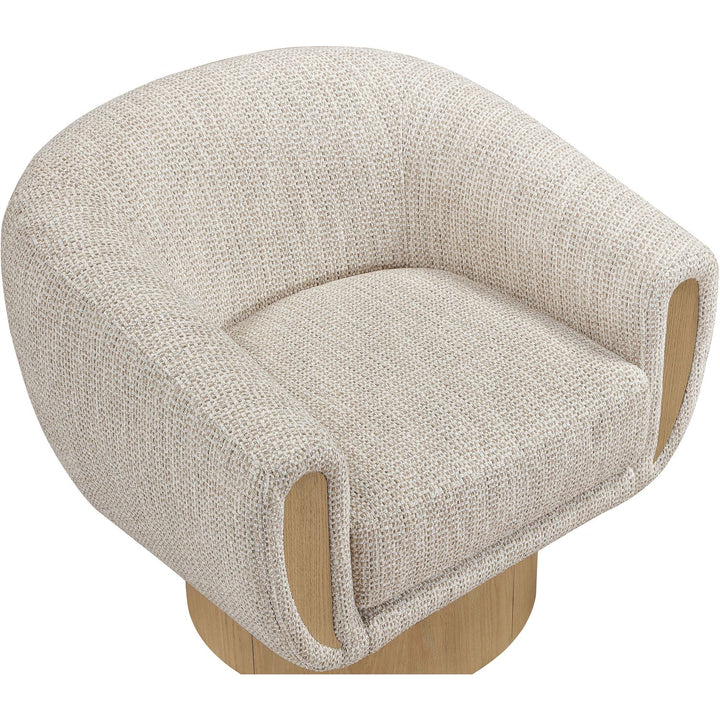 Avella Interwoven Fabric Upholstered Swivel Accent Chair — Beige / Stained Natural