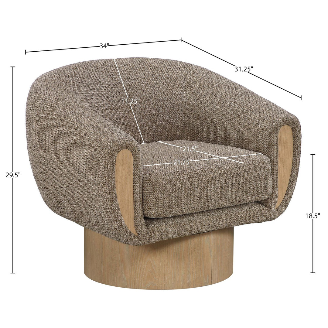 Avella Interwoven Fabric Upholstered Swivel Accent Chair — Brown / Stained Natural