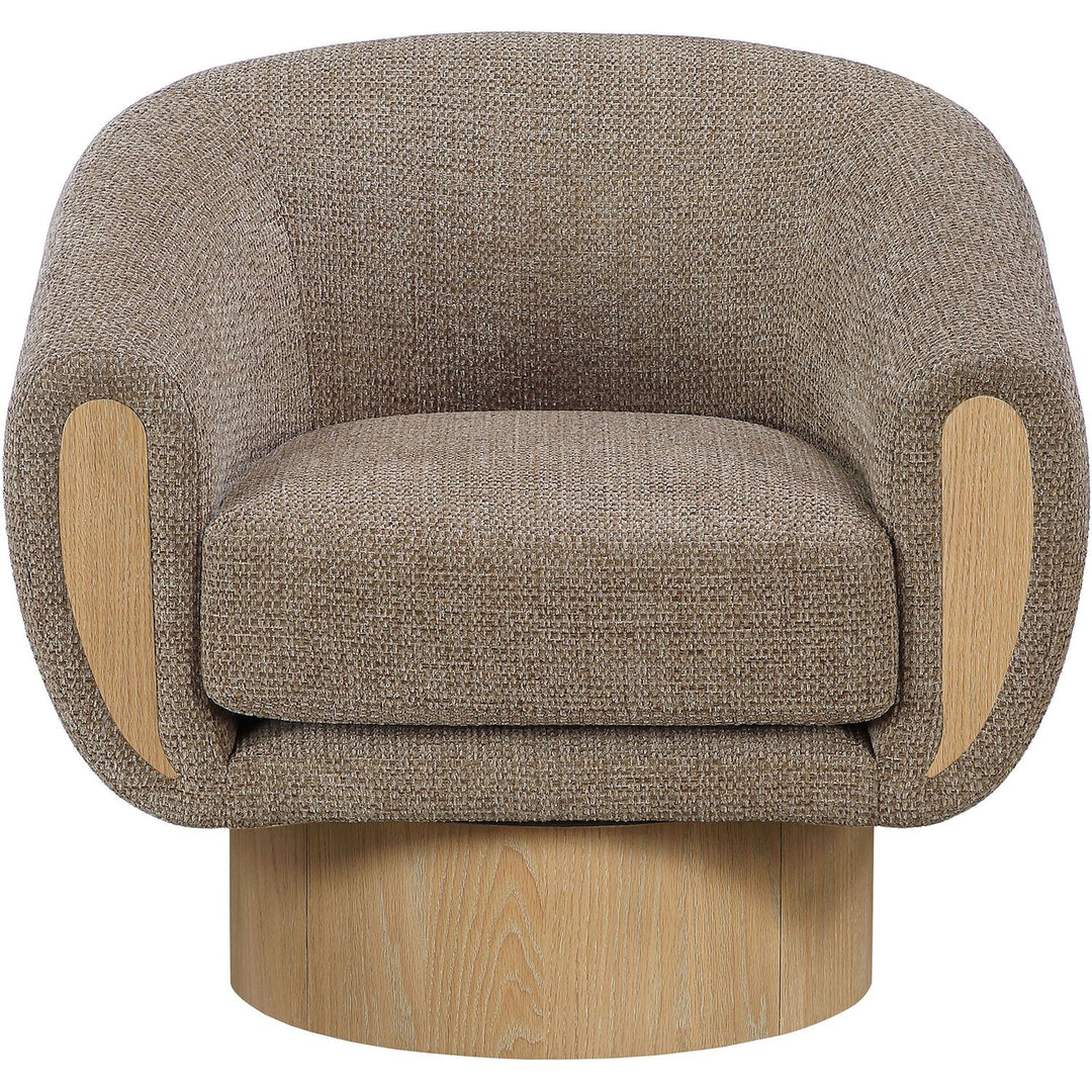 Avella Interwoven Fabric Upholstered Swivel Accent Chair — Brown / Stained Natural