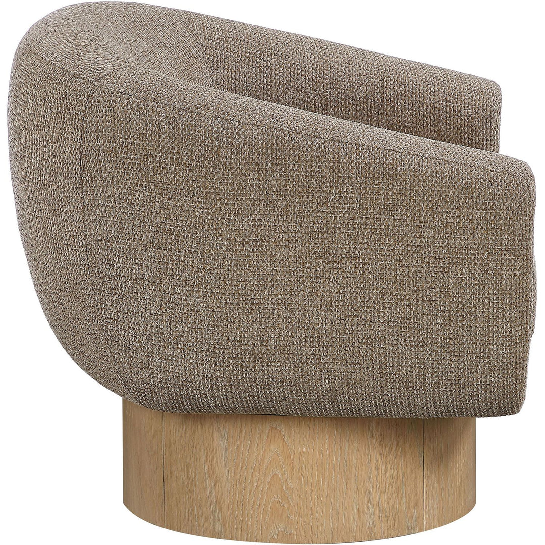 Avella Interwoven Fabric Upholstered Swivel Accent Chair — Brown / Stained Natural