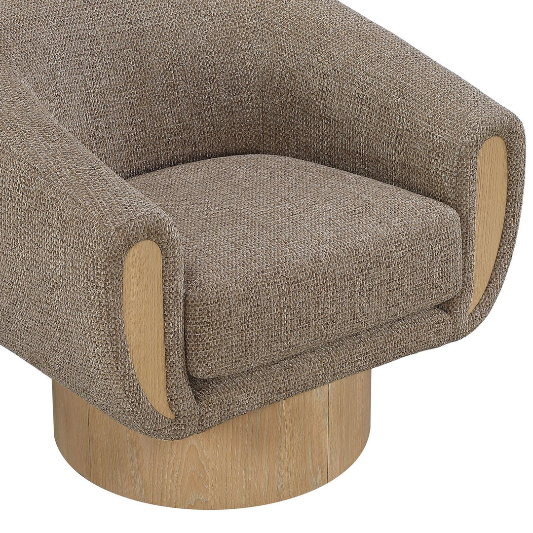 Avella Interwoven Fabric Upholstered Swivel Accent Chair — Brown / Stained Natural