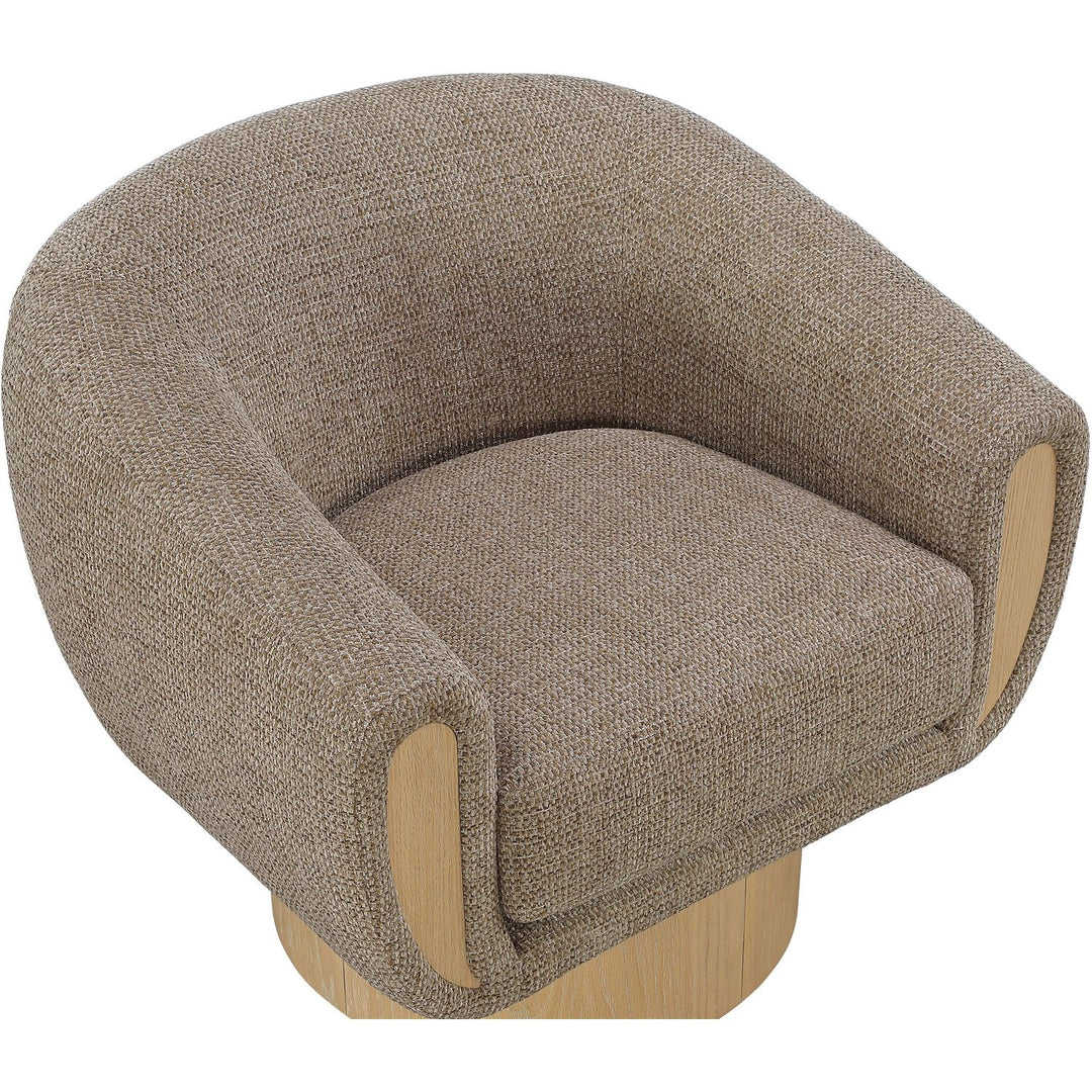 Avella Interwoven Fabric Upholstered Swivel Accent Chair — Brown / Stained Natural