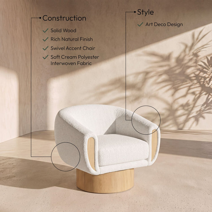 Avella Interwoven Fabric Upholstered Swivel Accent Chair — Cream / Stained Natural