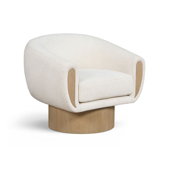 Avella Interwoven Fabric Upholstered Swivel Accent Chair — Cream / Stained Natural