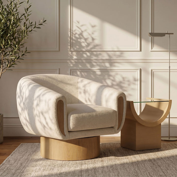 Avella Interwoven Fabric Upholstered Swivel Accent Chair — Cream / Stained Natural