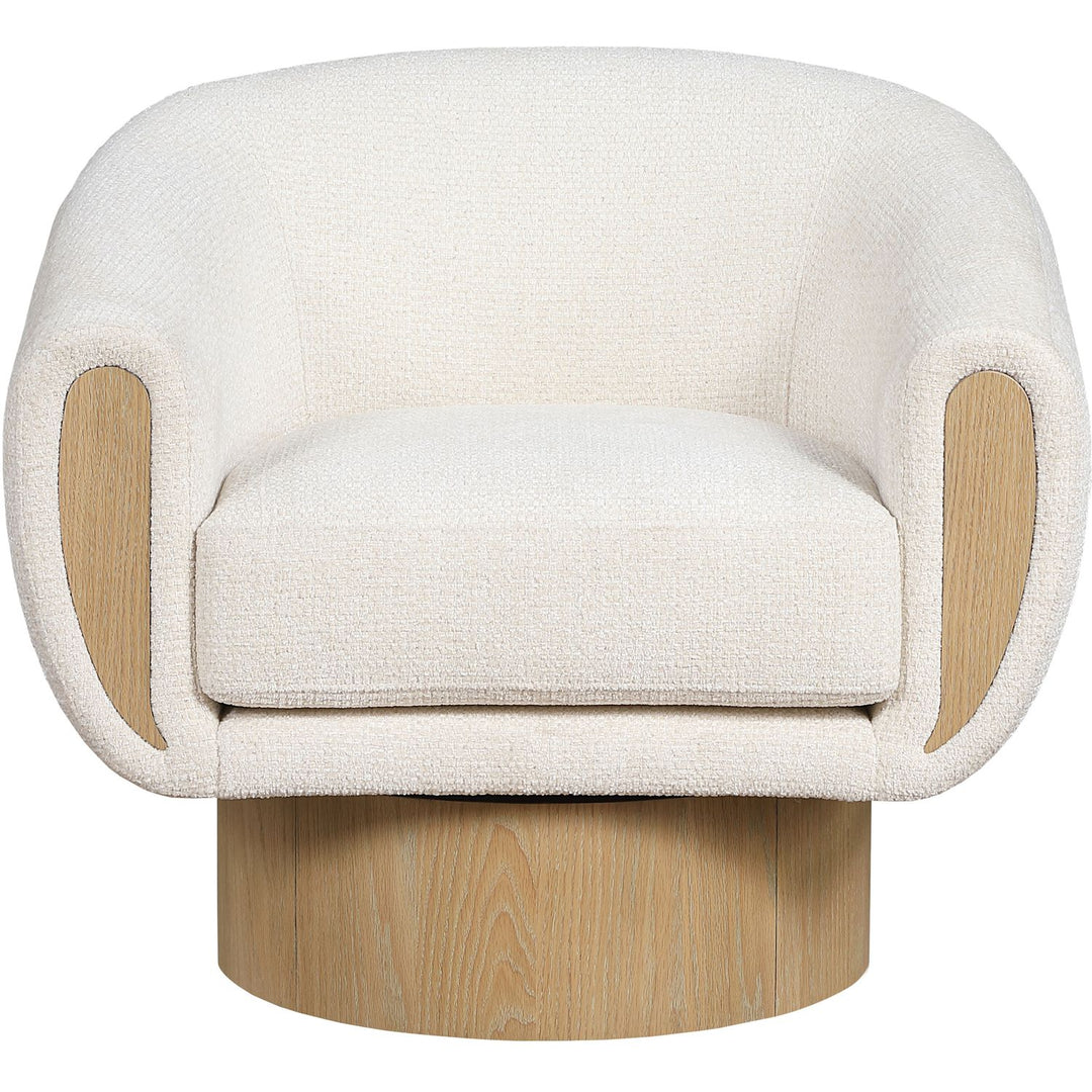 Avella Interwoven Fabric Upholstered Swivel Accent Chair — Cream / Stained Natural