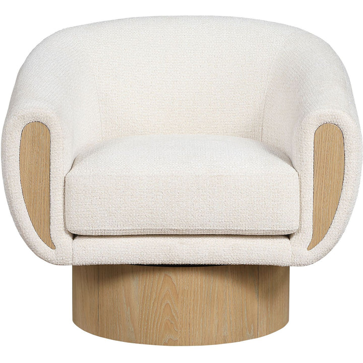Avella Interwoven Fabric Upholstered Swivel Accent Chair — Cream / Stained Natural