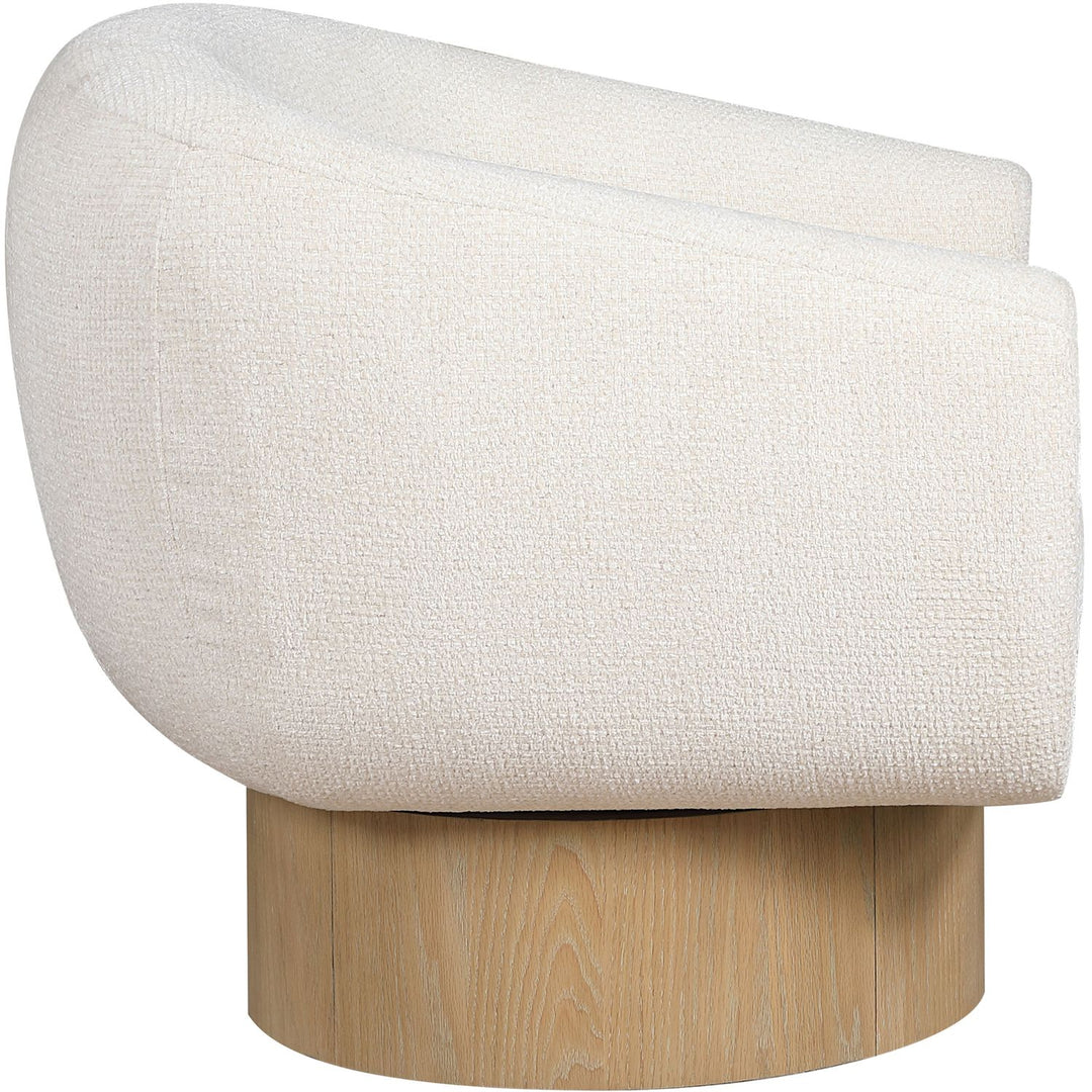 Avella Interwoven Fabric Upholstered Swivel Accent Chair — Cream / Stained Natural