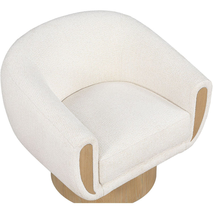 Avella Interwoven Fabric Upholstered Swivel Accent Chair — Cream / Stained Natural