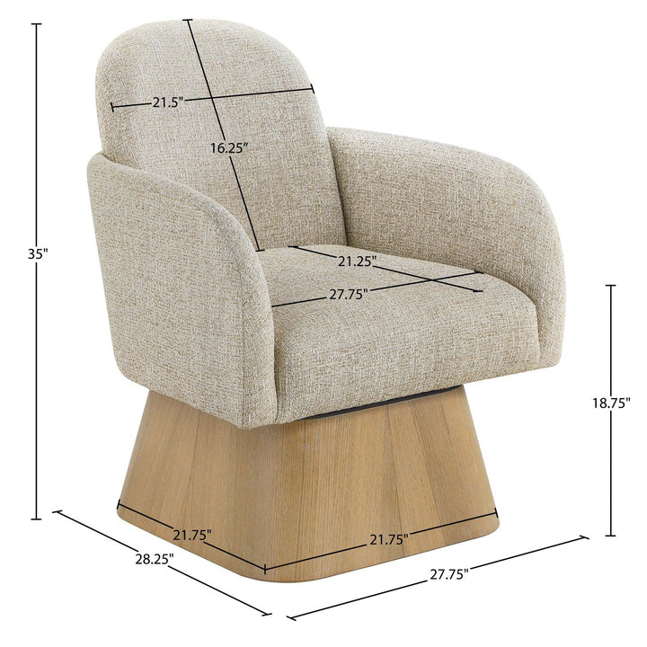 Marlowe Linen Textured Fabric Upholstered Swivel Accent Chair — Beige / Stained Natural