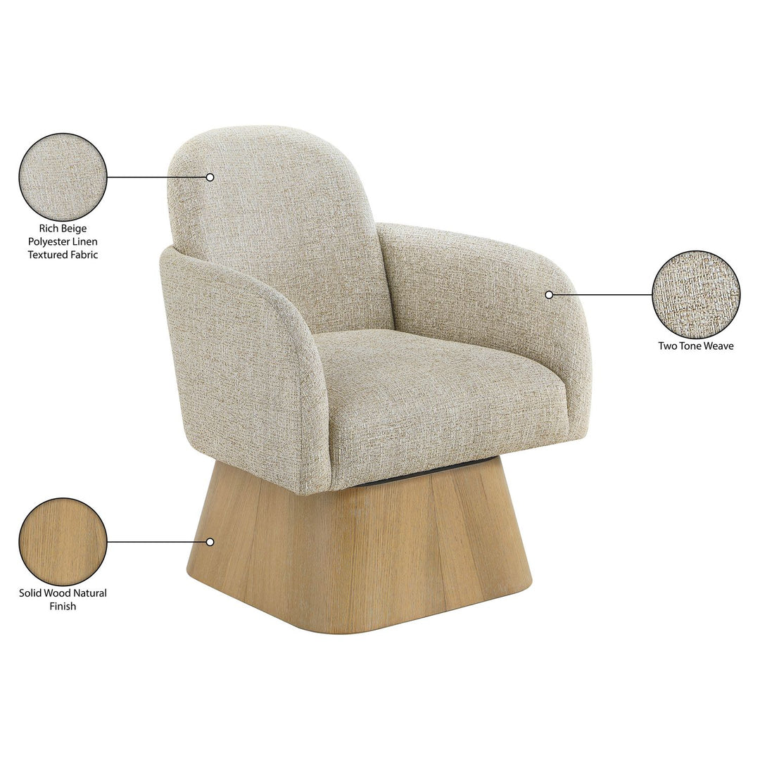 Marlowe Linen Textured Fabric Upholstered Swivel Accent Chair — Beige / Stained Natural