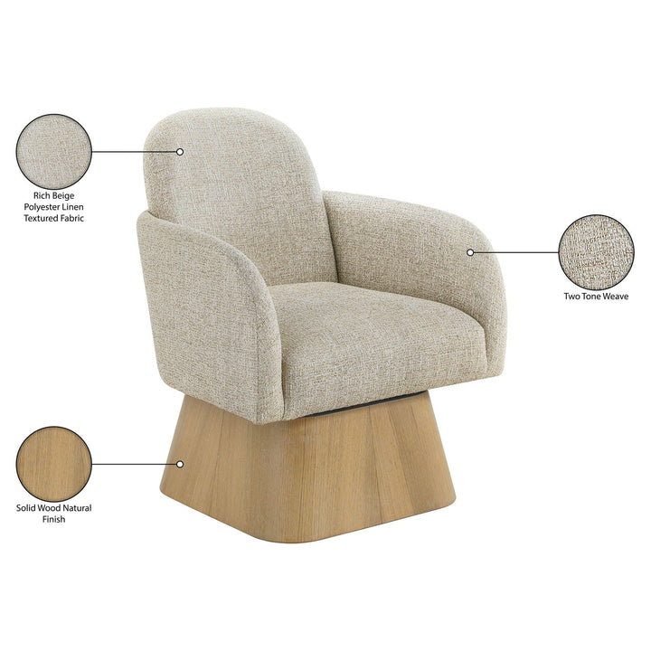 Marlowe Linen Textured Fabric Upholstered Swivel Accent Chair — Beige / Stained Natural