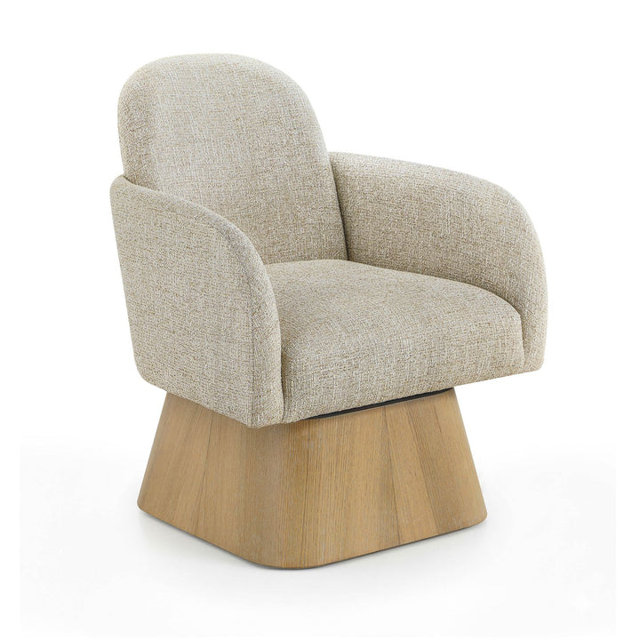 Marlowe Linen Textured Fabric Upholstered Swivel Accent Chair — Beige / Stained Natural