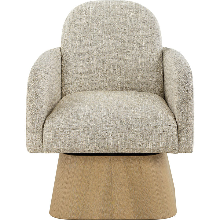 Marlowe Linen Textured Fabric Upholstered Swivel Accent Chair — Beige / Stained Natural
