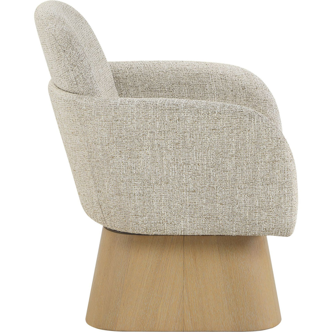 Marlowe Linen Textured Fabric Upholstered Swivel Accent Chair — Beige / Stained Natural
