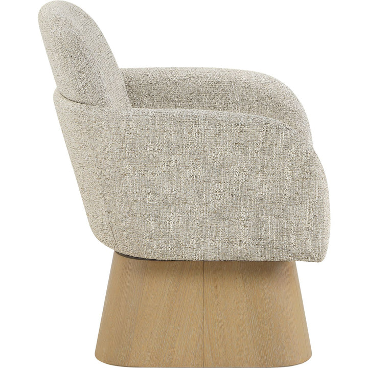 Marlowe Linen Textured Fabric Upholstered Swivel Accent Chair — Beige / Stained Natural