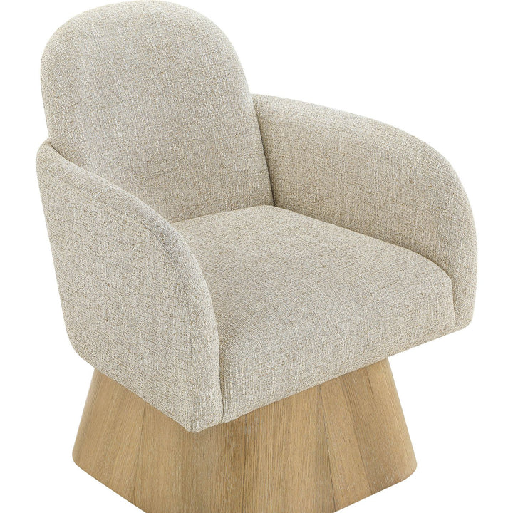 Marlowe Linen Textured Fabric Upholstered Swivel Accent Chair — Beige / Stained Natural