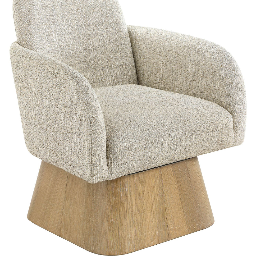 Marlowe Linen Textured Fabric Upholstered Swivel Accent Chair — Beige / Stained Natural