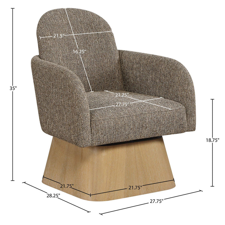 Marlowe Linen Textured Fabric Upholstered Swivel Accent Chair — Brown / Stained Natural