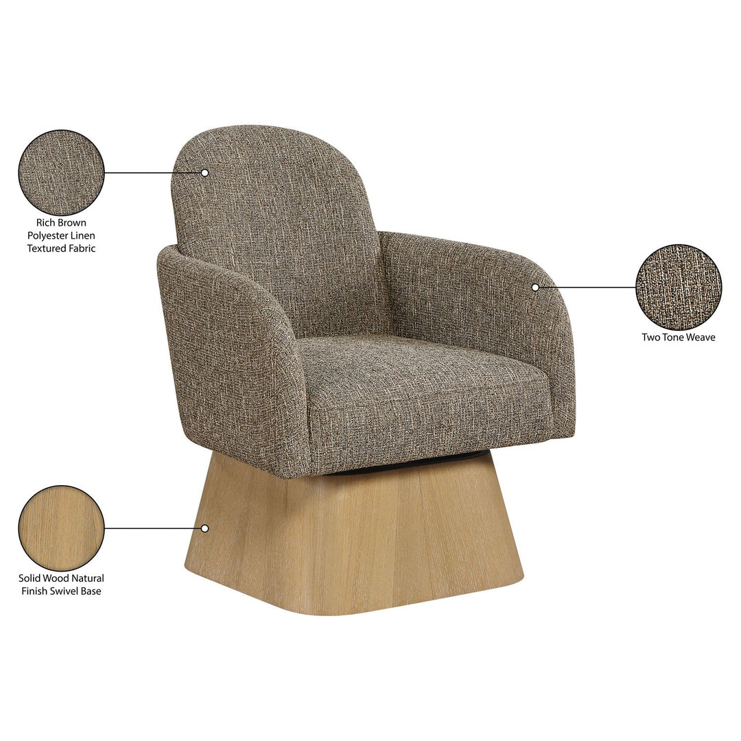 Marlowe Linen Textured Fabric Upholstered Swivel Accent Chair — Brown / Stained Natural