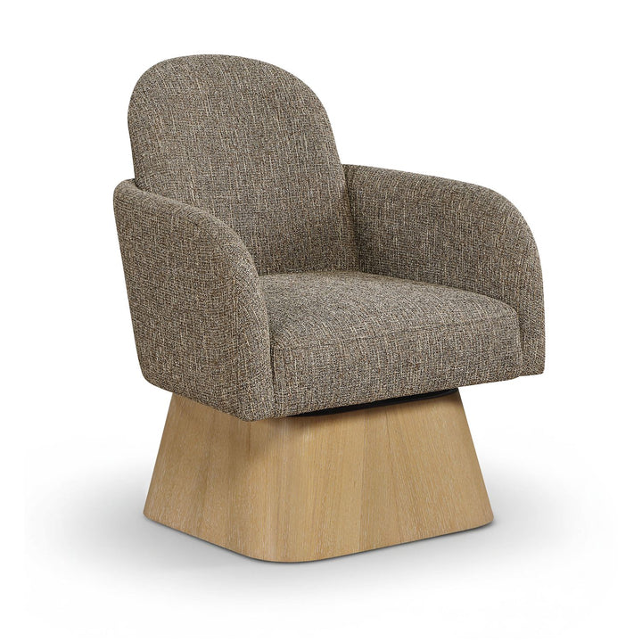 Marlowe Linen Textured Fabric Upholstered Swivel Accent Chair — Brown / Stained Natural