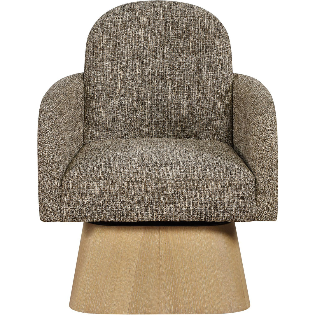 Marlowe Linen Textured Fabric Upholstered Swivel Accent Chair — Brown / Stained Natural