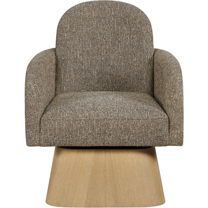 Marlowe Linen Textured Fabric Upholstered Swivel Accent Chair — Brown / Stained Natural