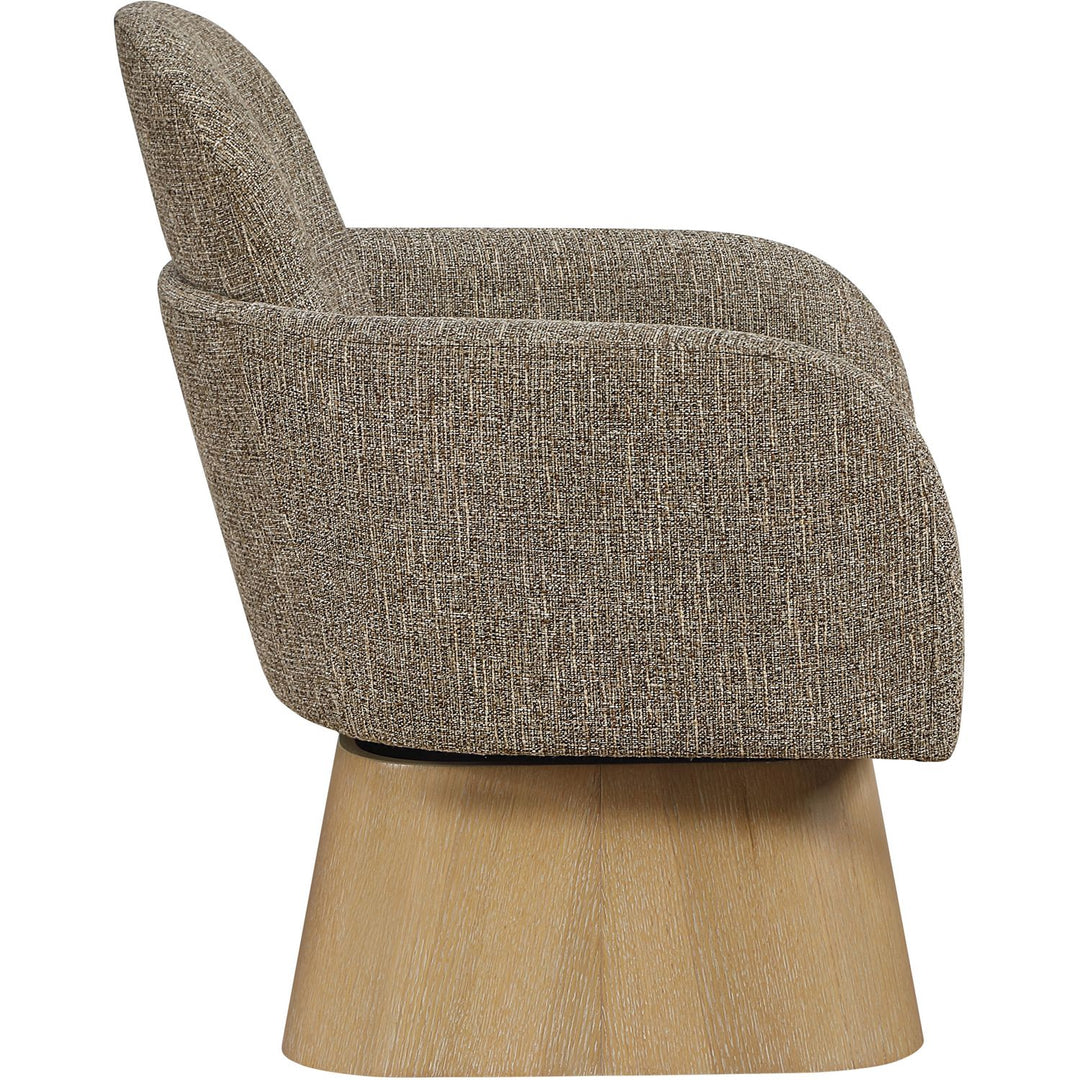 Marlowe Linen Textured Fabric Upholstered Swivel Accent Chair — Brown / Stained Natural